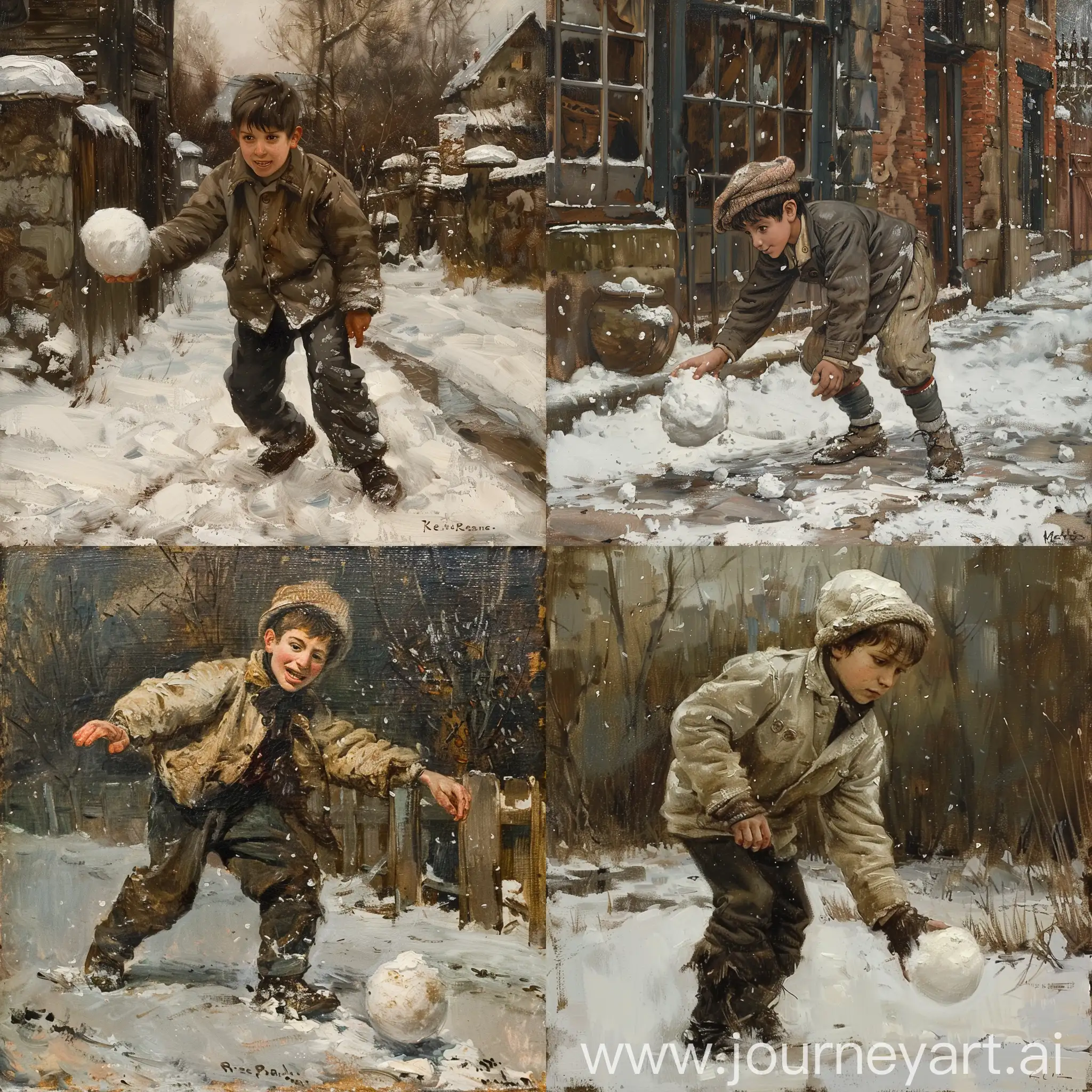 Joyful-Boy-Rolling-Snowball-in-Winter-Wonderland