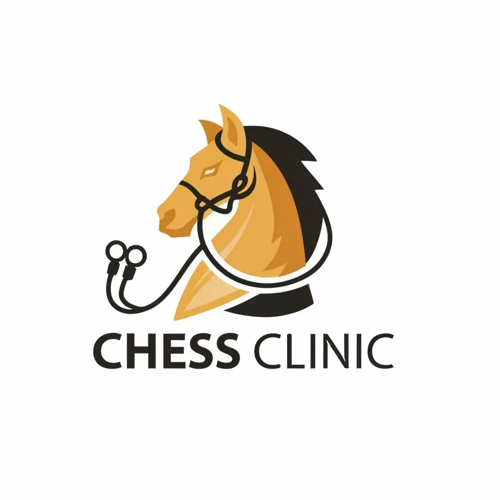 logo, modern stylised horse head with stethoscope, with the text "Chess Clinic", typography, be used in Entertainment industry