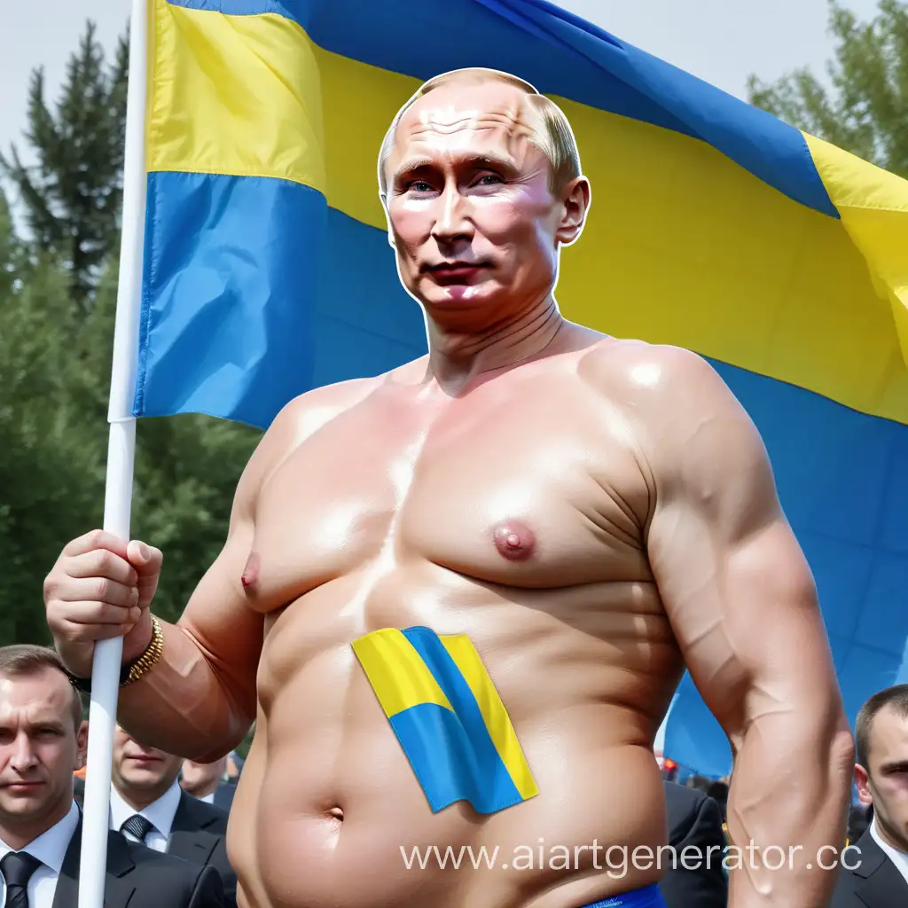 толстый путин с украинским флагом
