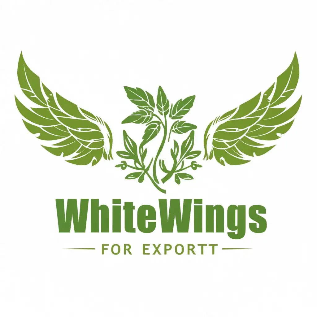 logo, Herbs, wings, "for export", with the text "White Wings", typography