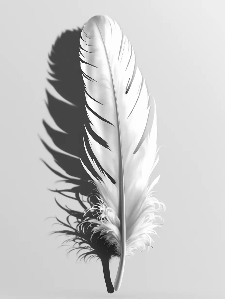 Sympathy White Feather with Shadow on White Background