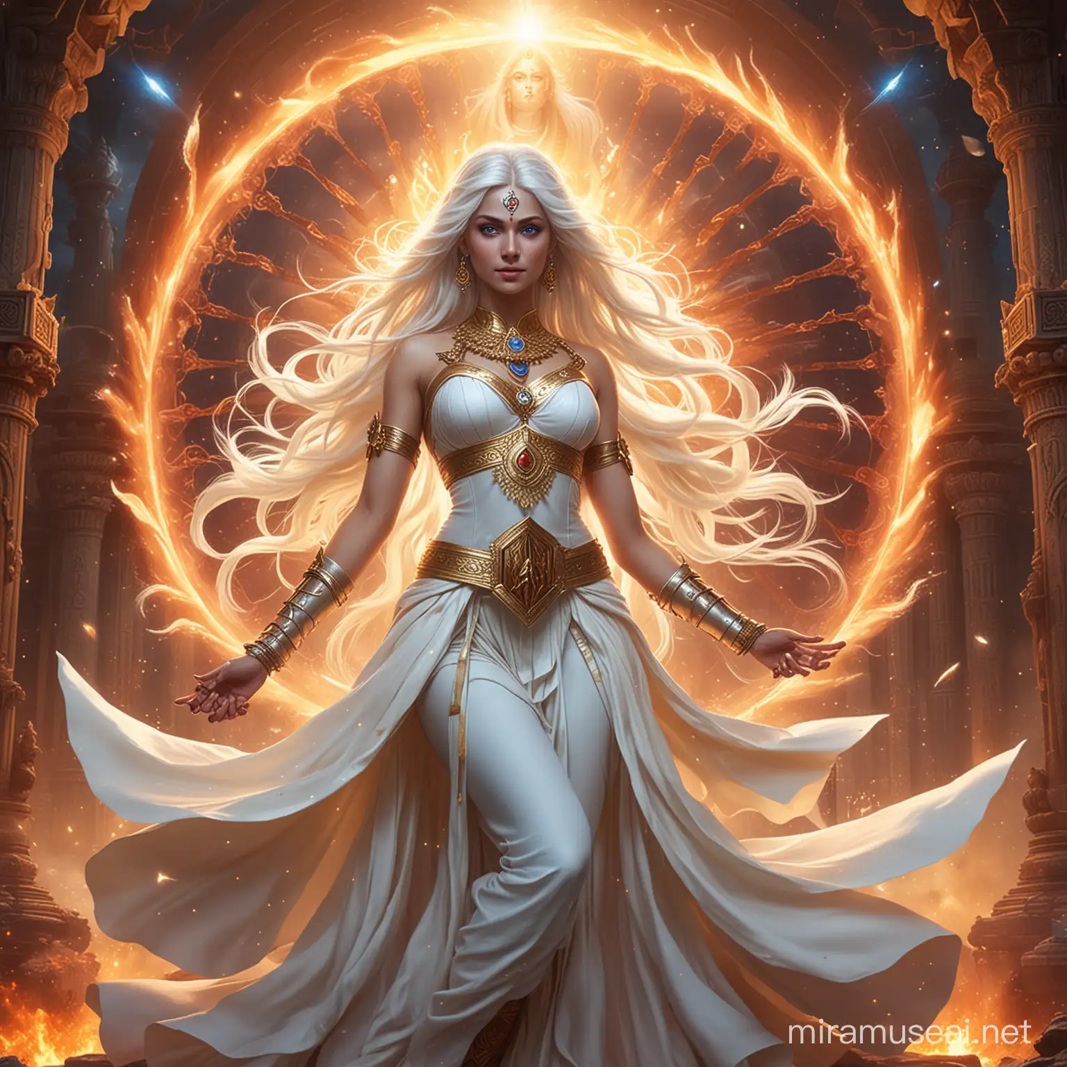 Empress Goddesses in Battle Amid Cosmic Energy
