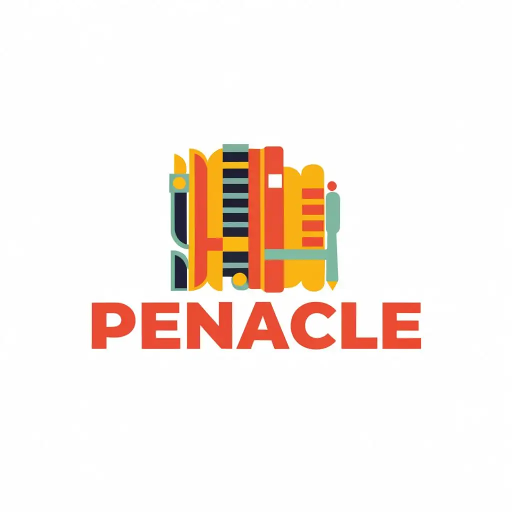 a logo design,with the text "PENACLE", main symbol:stationary shop with books and pen logo, colorful and simple,complex,clear background