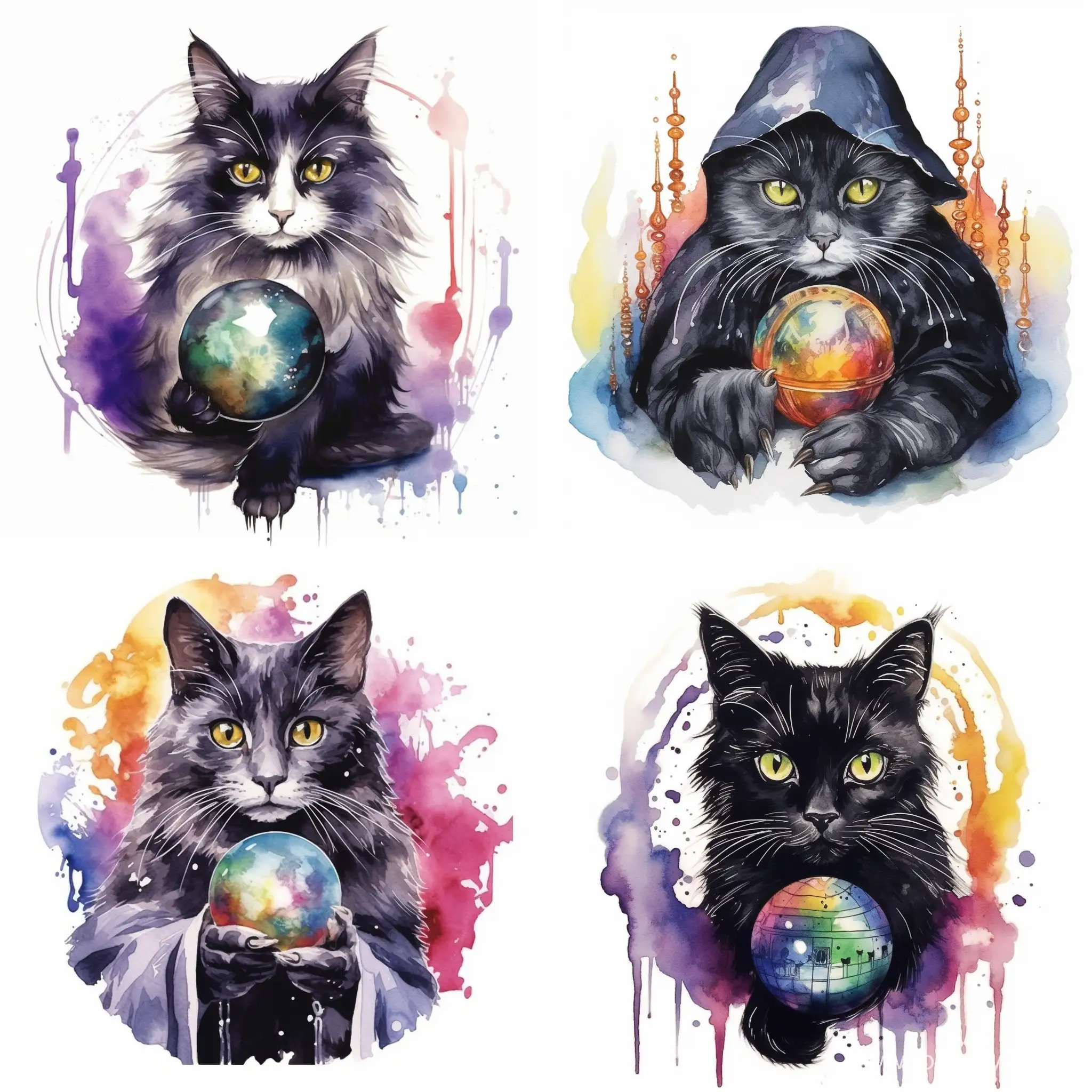 Enchanting-Witch-Cat-with-Crystal-Ball-in-Vibrant-Watercolor-Art-on-White-Background