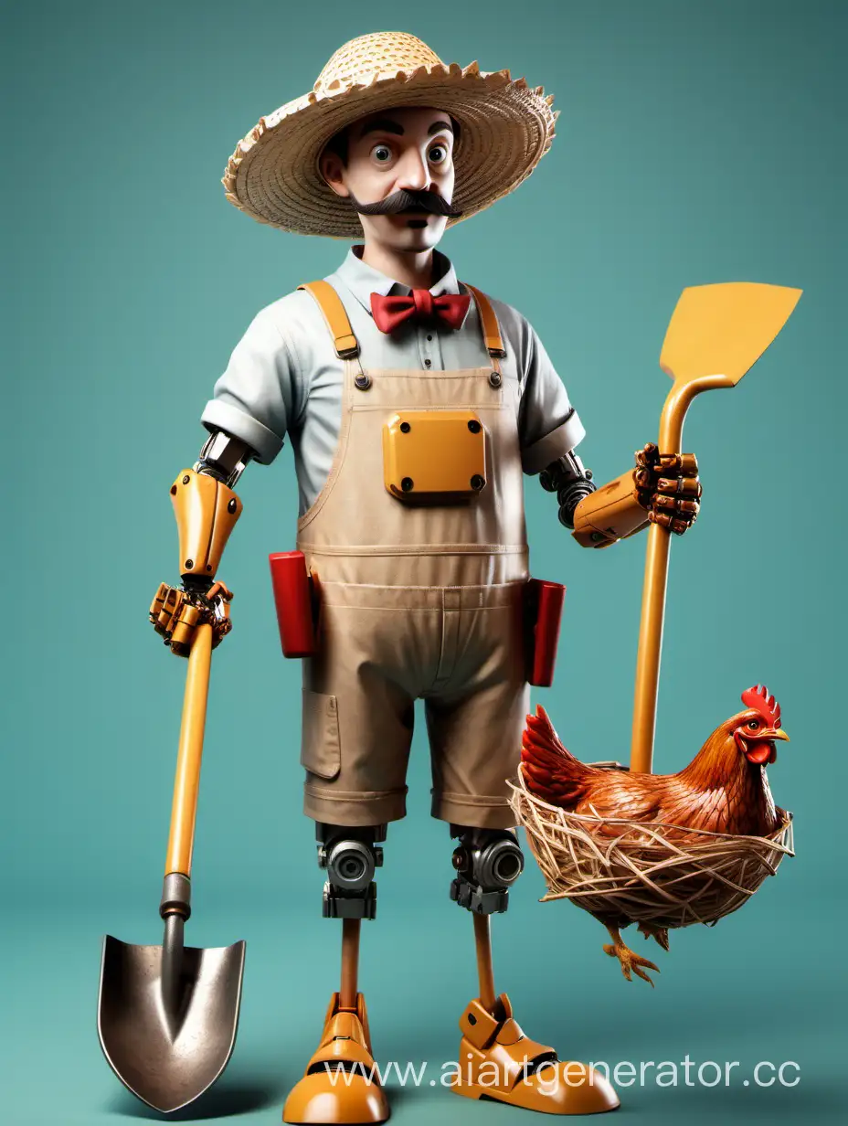 RoboticHanded-Man-with-Straw-Hat-and-Chicken-Legs-Shoveling