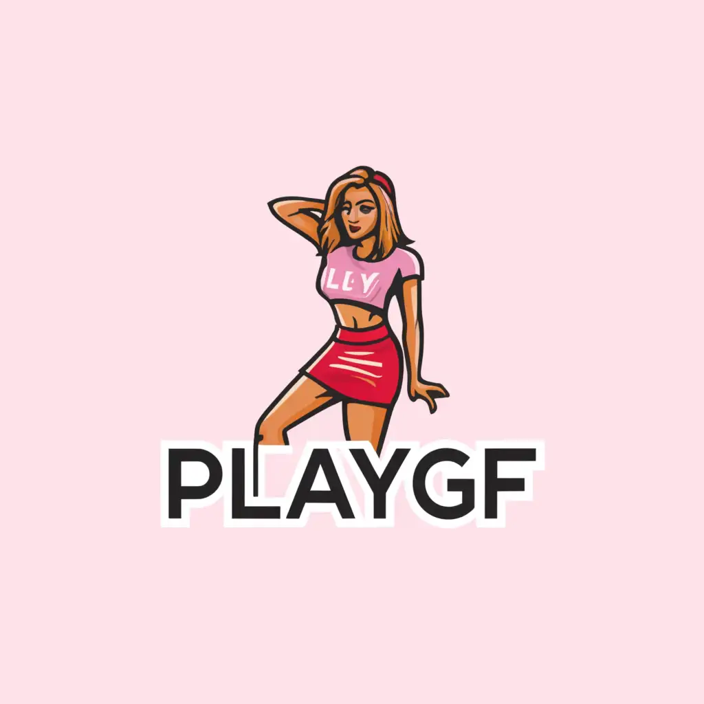 Logo-Design-For-PlayGF-Seductive-Cam-Girl-in-Super-Short-Skirt-on-Clear-Background