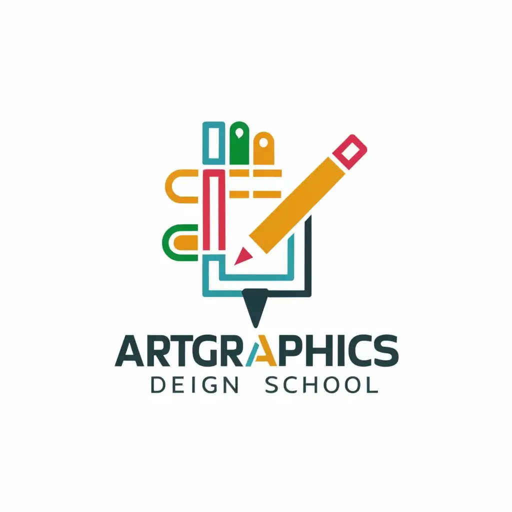 a logo design,with the text "ArtGraphics
Design School", main symbol:pencil, brushes, tablet, drawing,complex,be used in Education industry,clear background