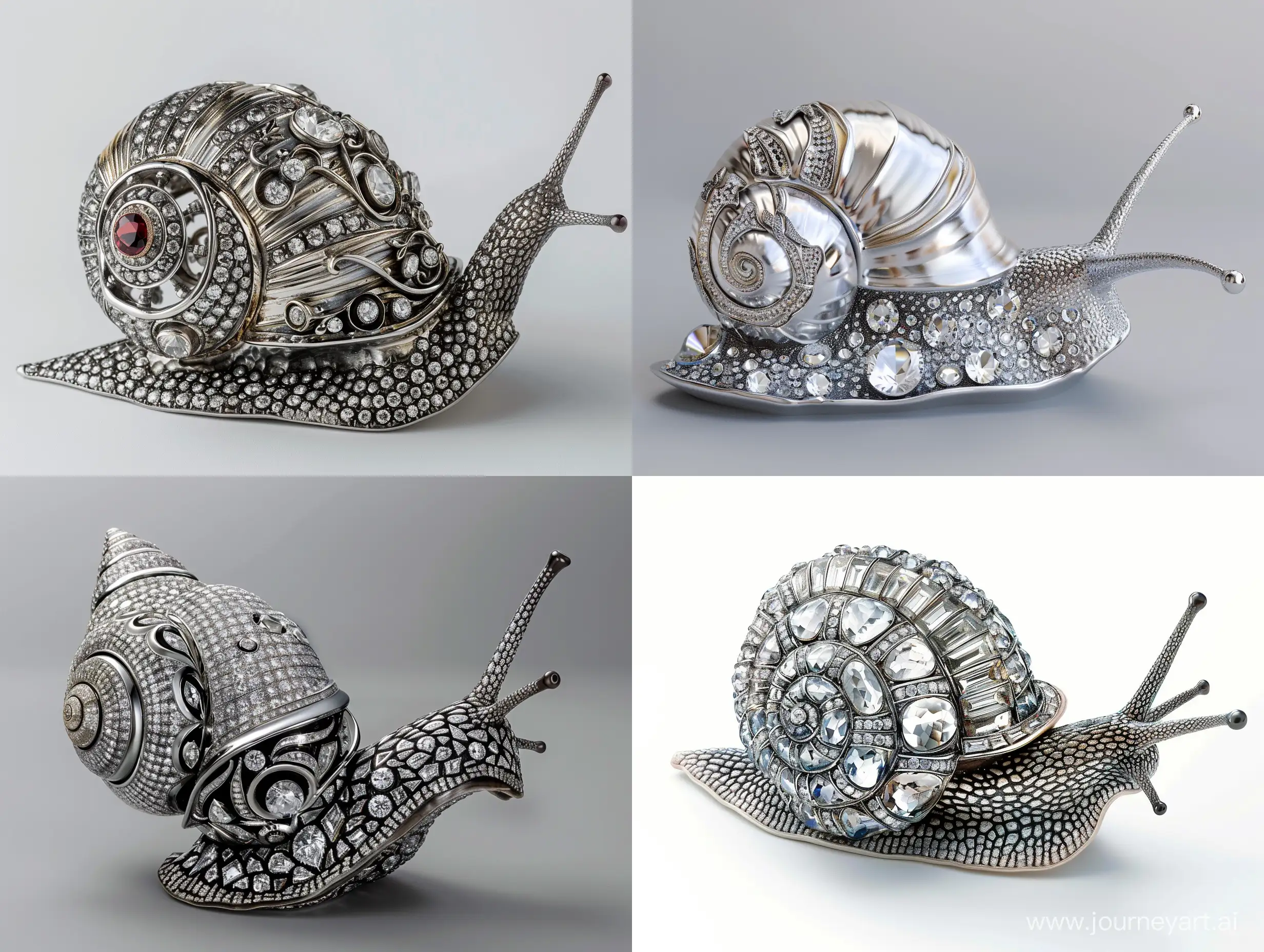 Snail-Jewelry-Art-Modern-and-Art-Nouveau-Platinum-with-Precious-Stones