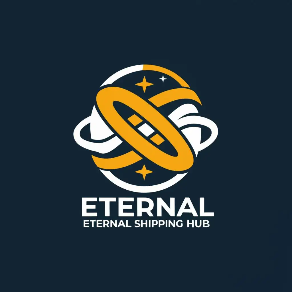 logo, ETERNAL SIGN, with the text "Our logo for EternalShippingHub embodies the timeless essence of our services. Picture an infinity symbol, seamlessly blending with a shipping container or globe, symbolizing eternal and global shipping solutions. Encircling this central image are subtle rays of light or a halo, evoking a sense of divinity and eternal reliability. The color palette consists of rich blues and golden hues, reflecting trustworthiness, prosperity, and a timeless commitment to excellence."", typography, be used in Internet industry