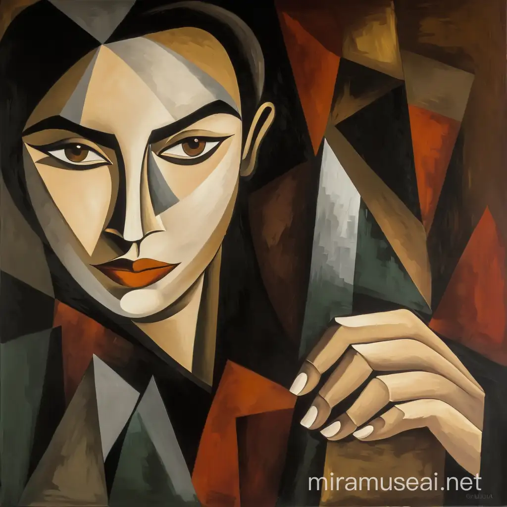Dynamic Abstract Woman Portrait in Guayasamin Style