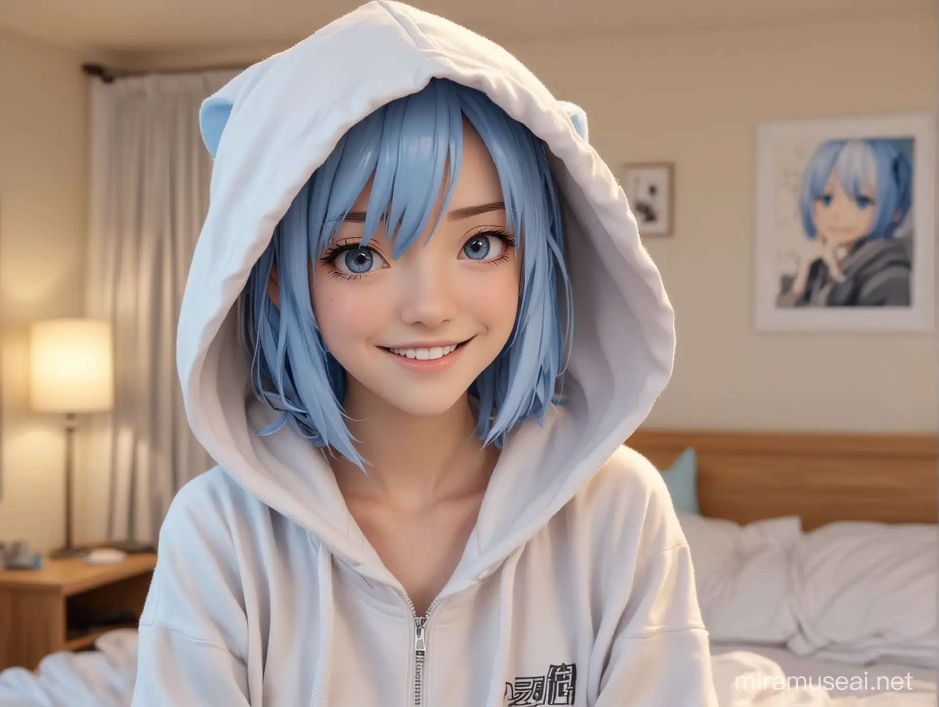 Anime Character Rem Smiling in Hoodie | MUSE AI