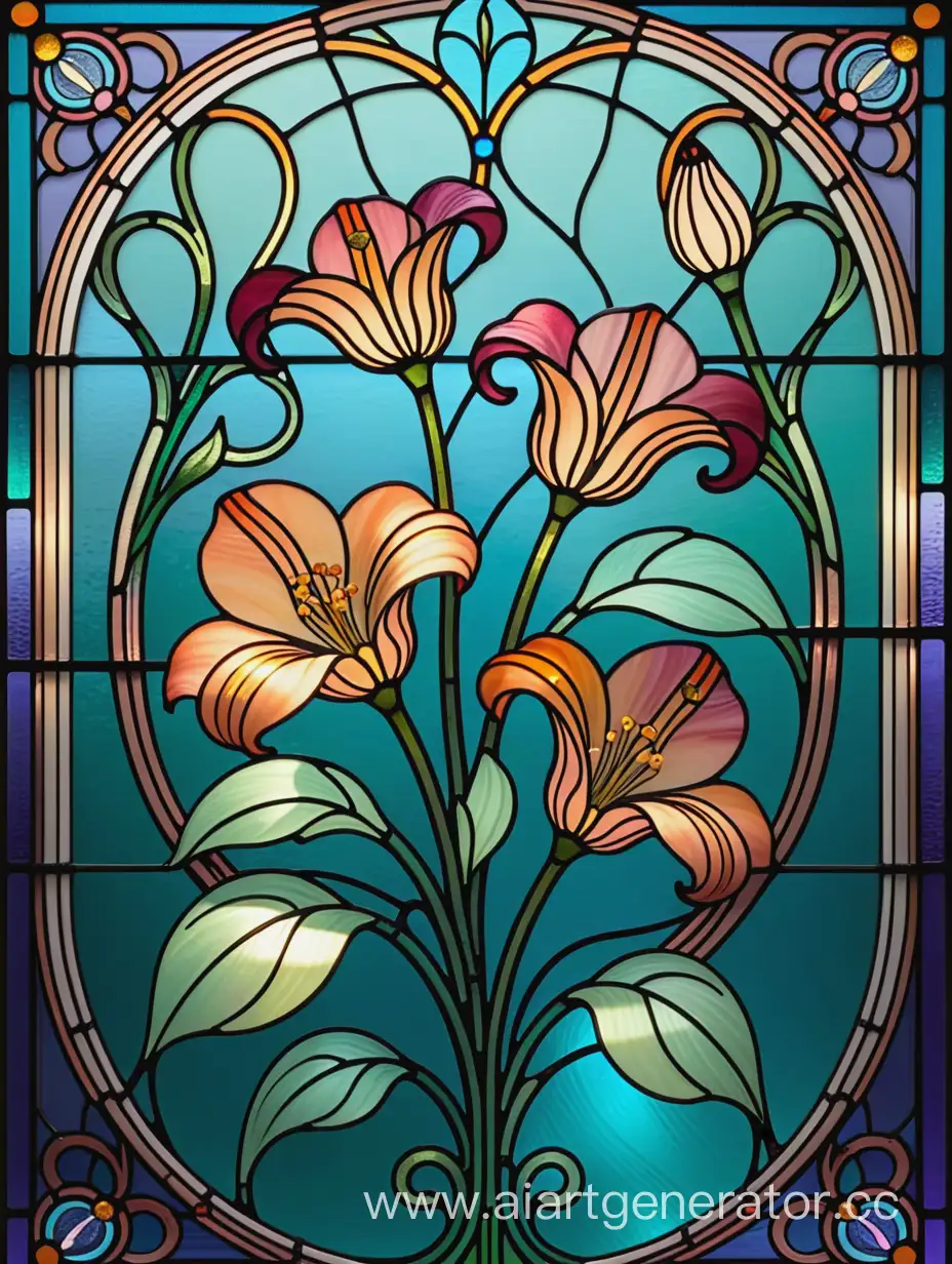 Art Nouveau Stained Glass Floral Ornament vector illustration 