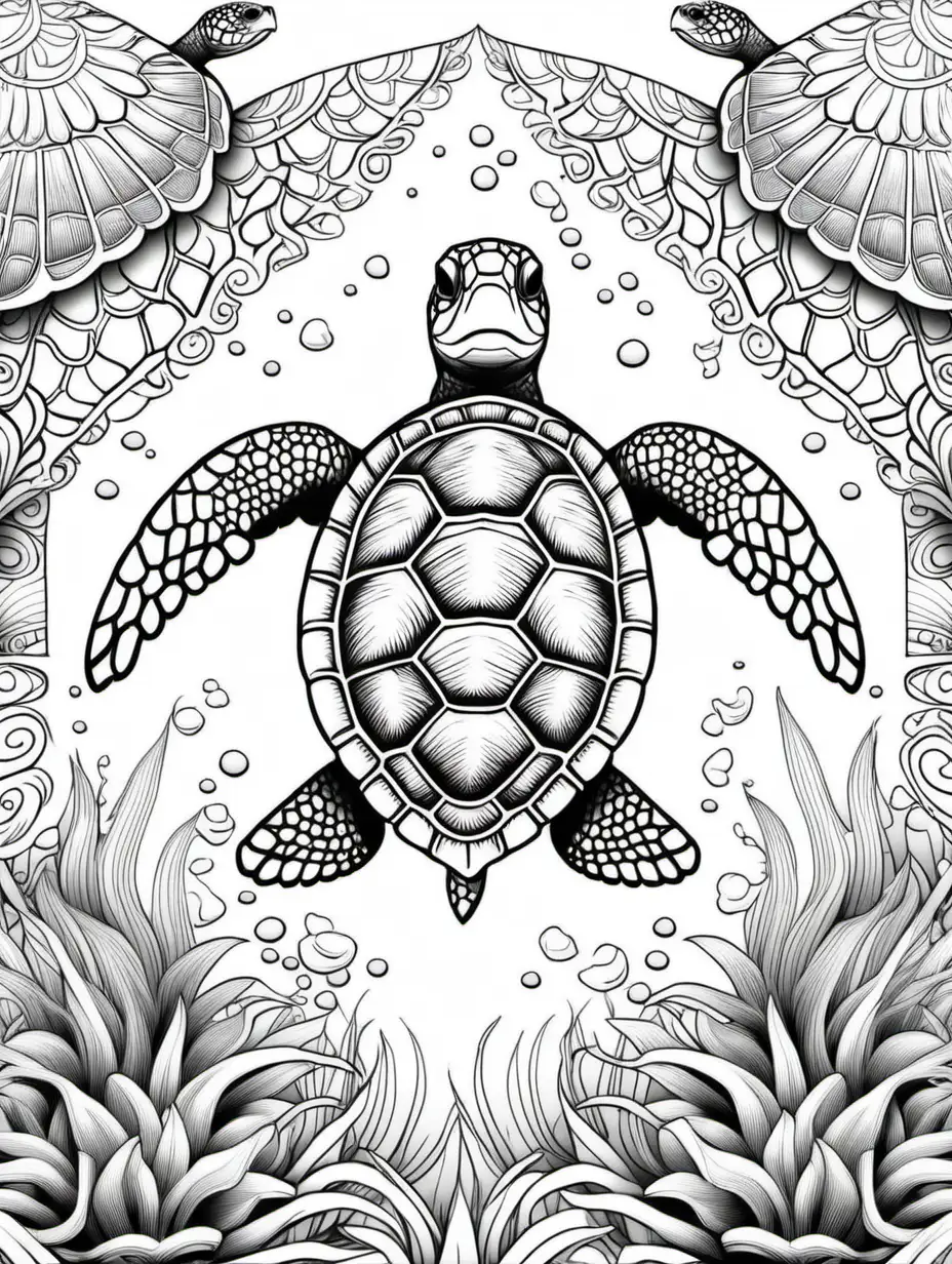 Detailed Mandala Sea Turtle Adult Coloring Book Design