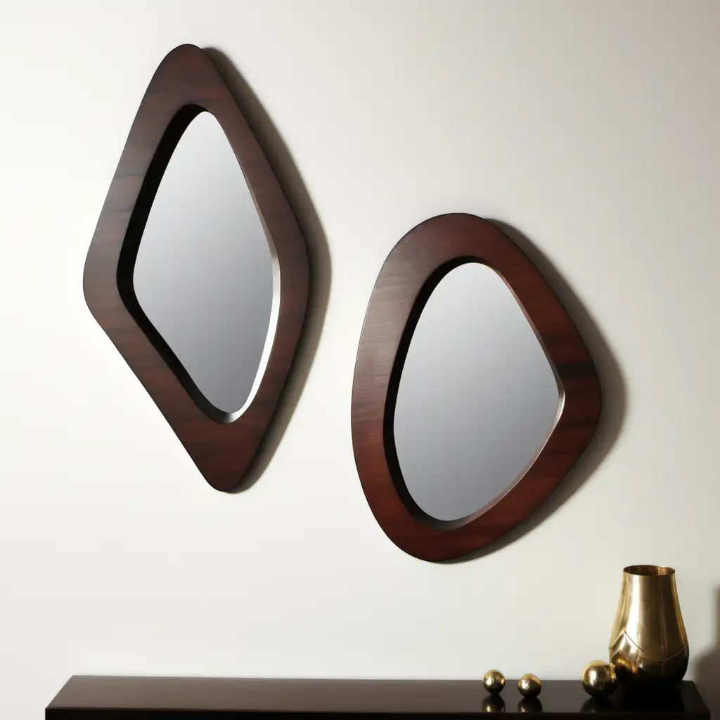 Pair of Irregular Shaped Wooden Wall Mirrors