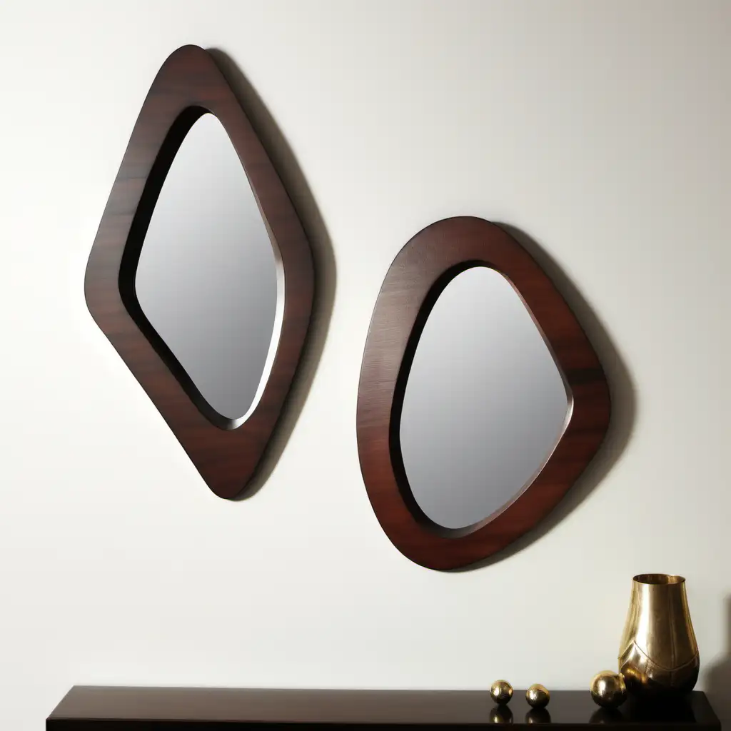 WALL MIRRORS, WOODEN, SET OF 2, IRREGULAR SHAPES