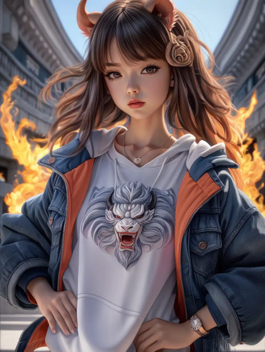 women anime character, with sacrificing chimera masa work design, modern clothes, hd, 4k, hyper realistic,