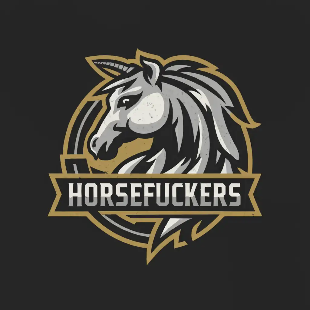 a logo design,with the text "Horsefuckers", main symbol:Horse,Moderate,clear background