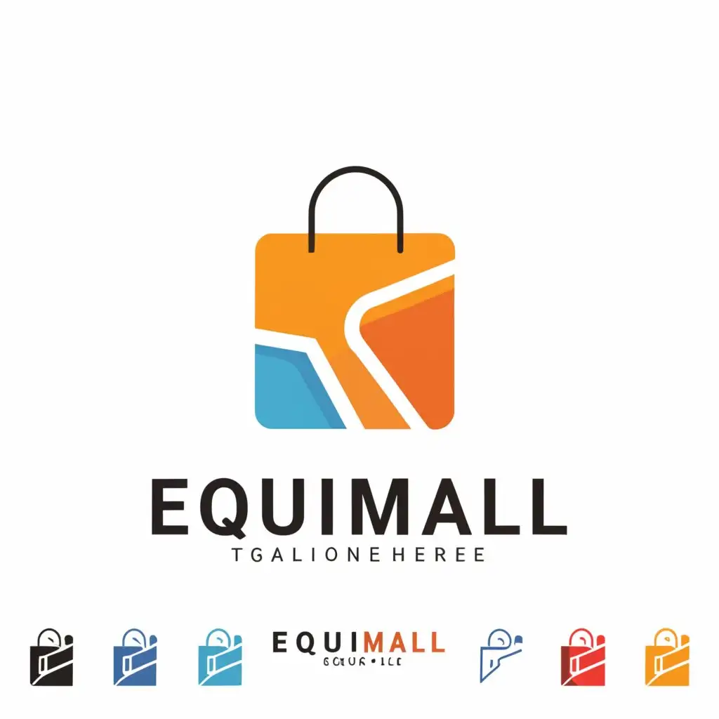 a logo design,with the text "Equimall", main symbol:"""
 Main Symbol: Combined shopping bag and digital elements
Slogan: "Where Convenience Meets Quality"
""",complex,clear background