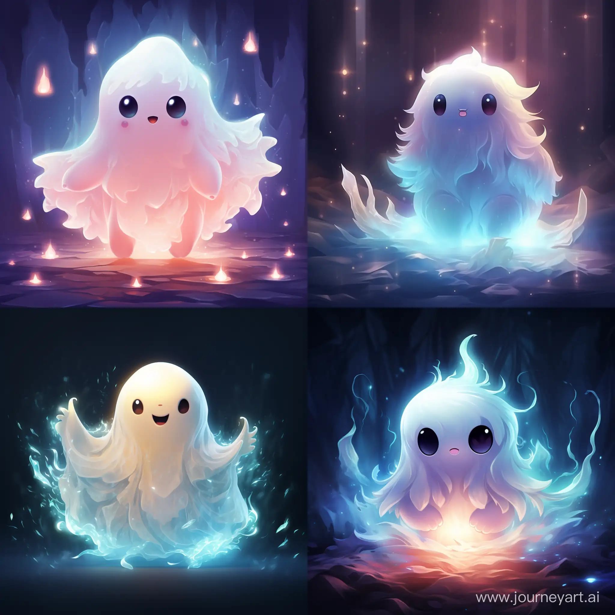 cute bright light mythical creature like a ghost with hands