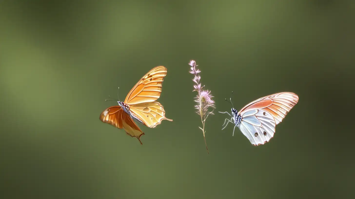 "Zoom in on two butterflies engaged in a gentle mid-air dance, symbolizing the beauty of harmony and connection in nature."
