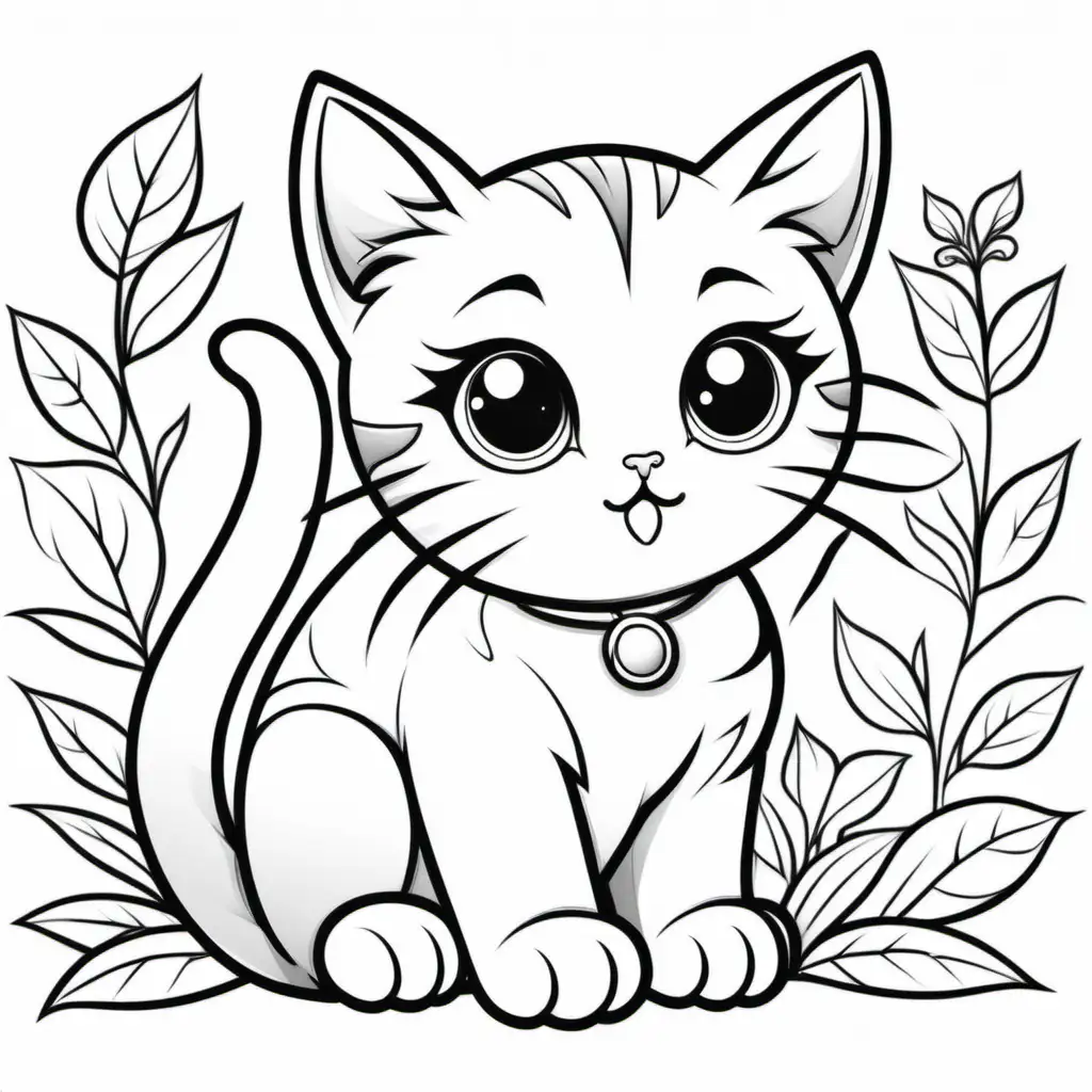 Adorable Simple Cat Coloring Page Line Art on White Background