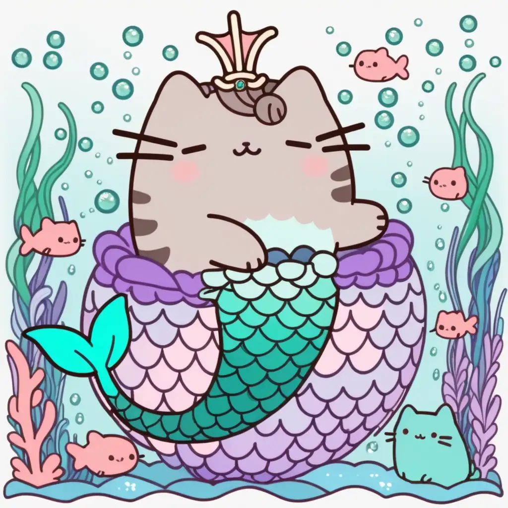 Adorable Pusheen Mermaid Illustration