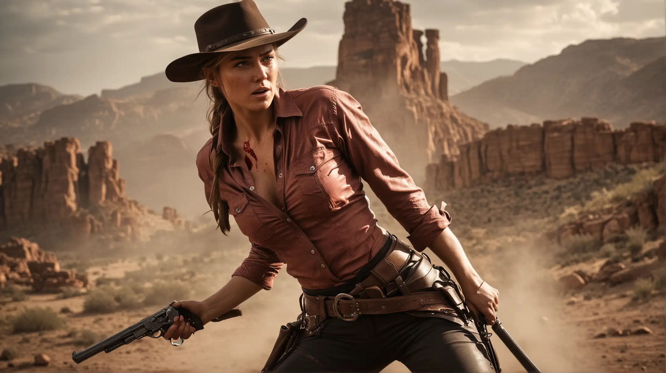 Intense WesternStyle Action Scene with Hot Female Lead