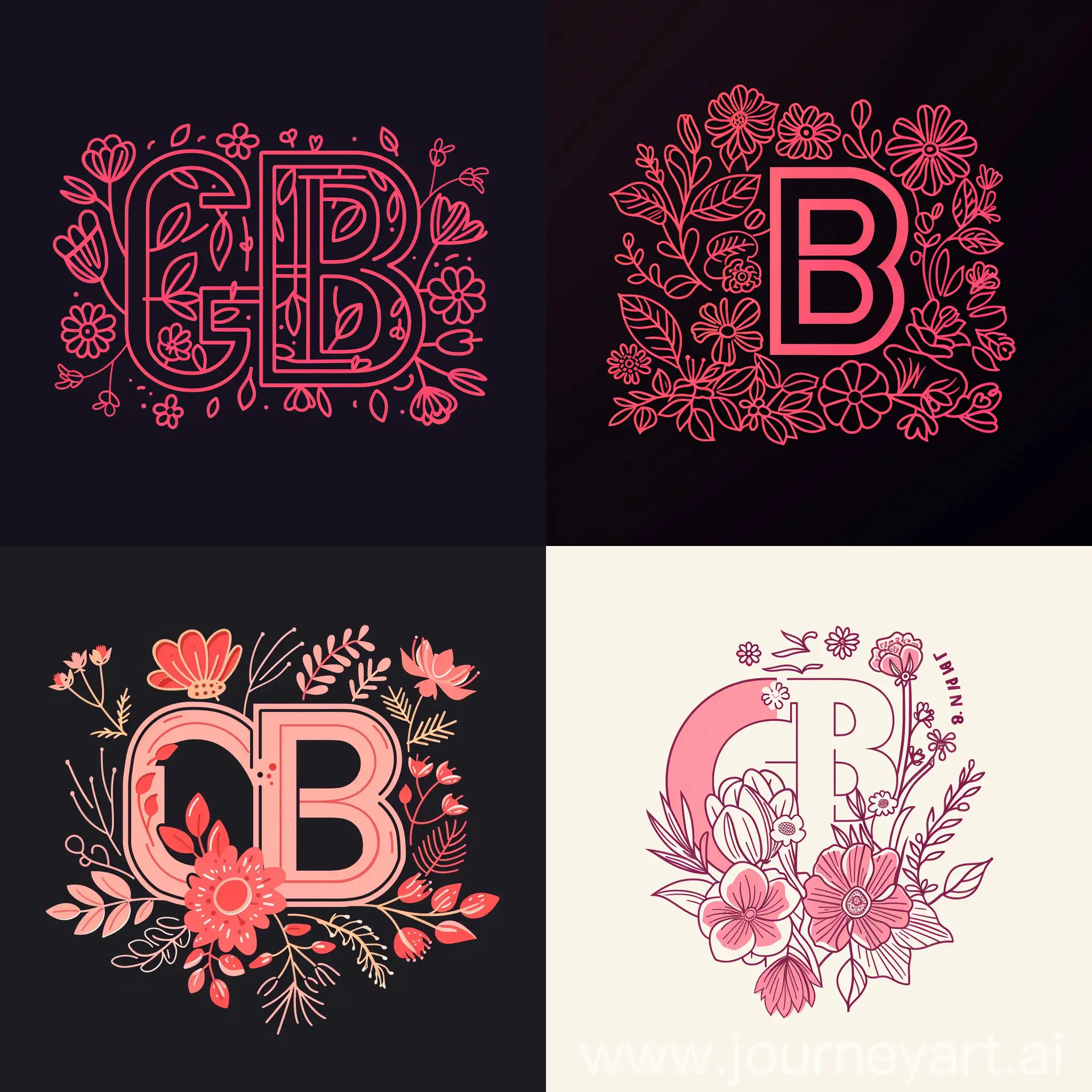 High resolution vector of a linear logo for a flower shop called GB, which has the shape of GB written in pink combined with flowers