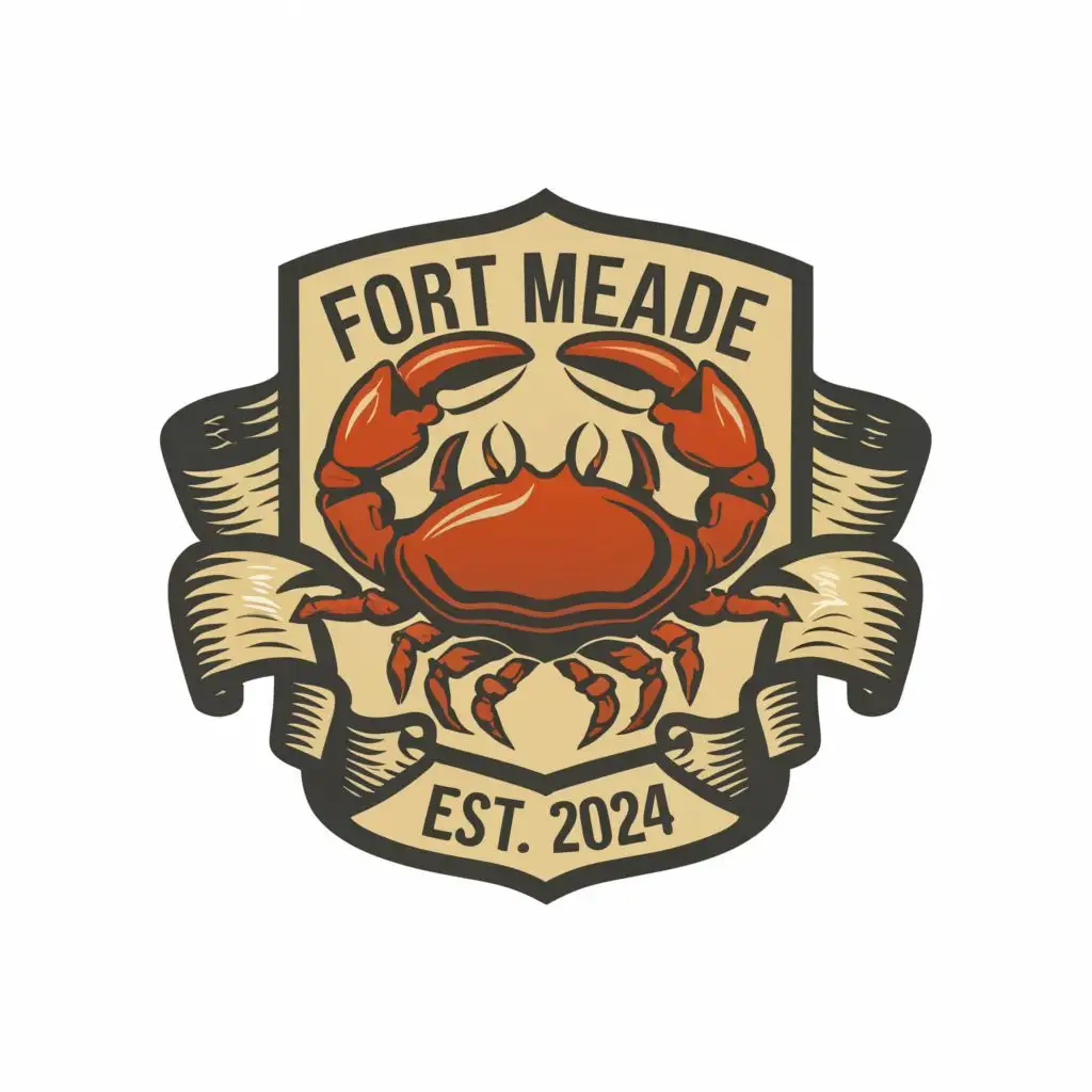 LOGO-Design-For-Fort-Meade-Seafood-Classic-Vintage-Shield-with-Crab-and-Typography