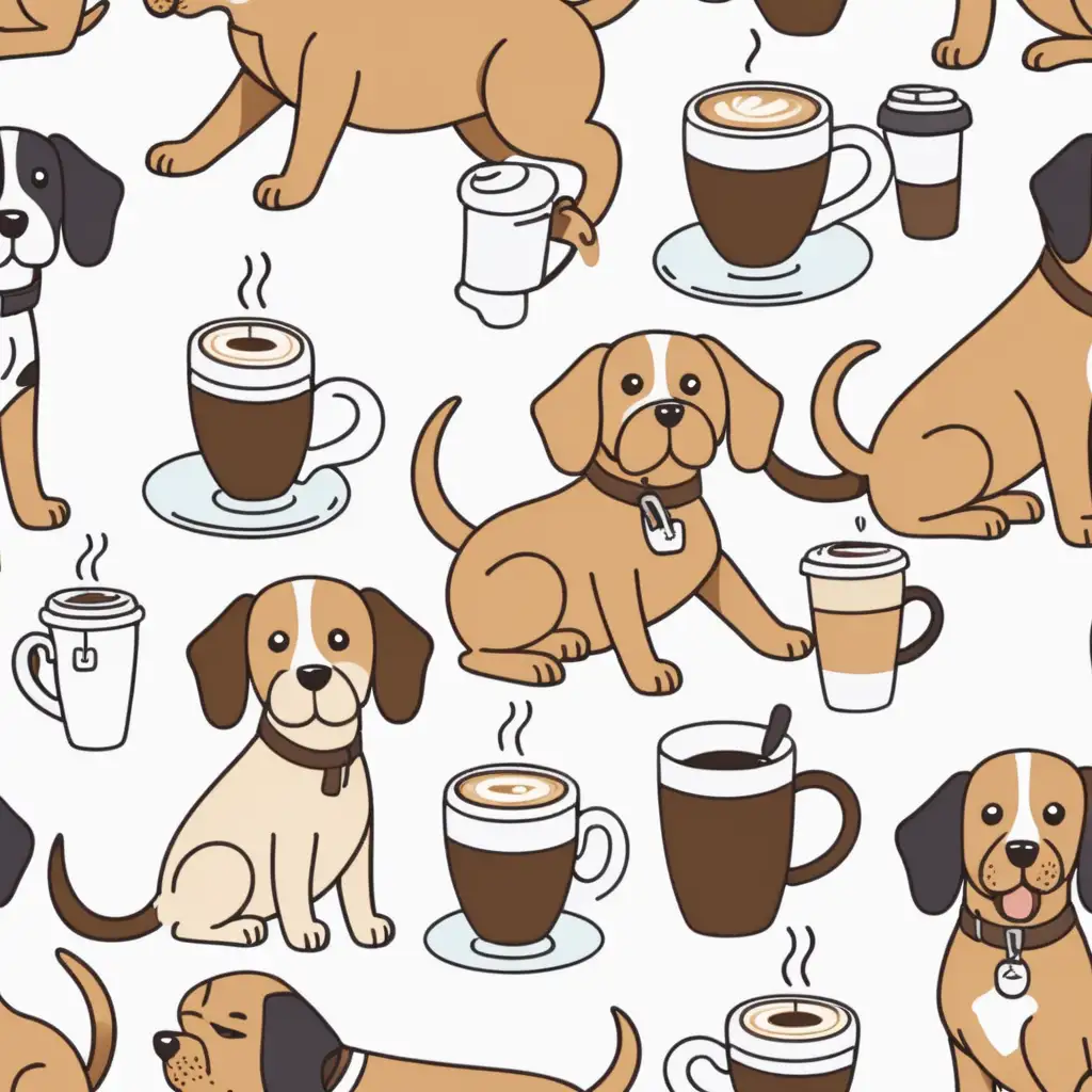 cute dogs drink a coffee. - white background