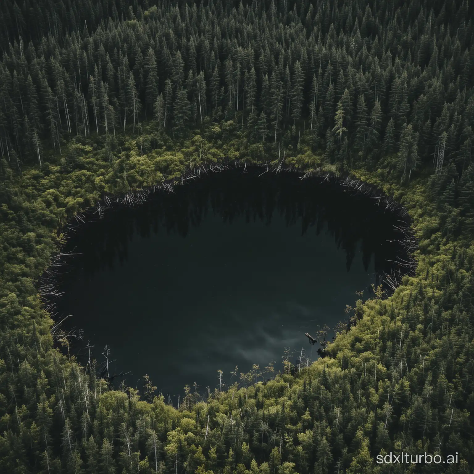 Serene-Black-Lake-Amidst-Enigmatic-Forest