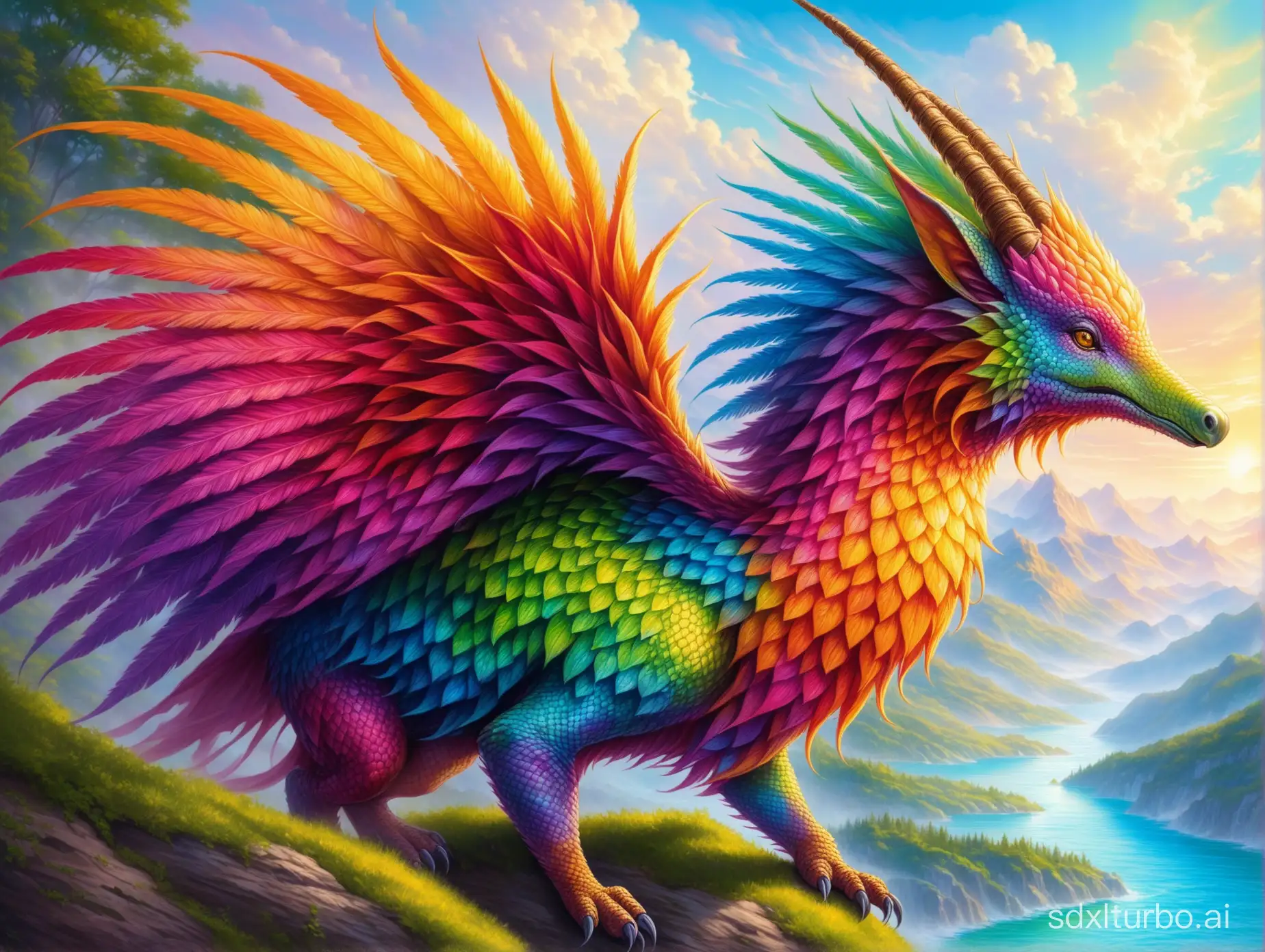 Very detailed painting of a fantasy creature,realistic,based on nature art,colourful,spiritual,colourful,gimp