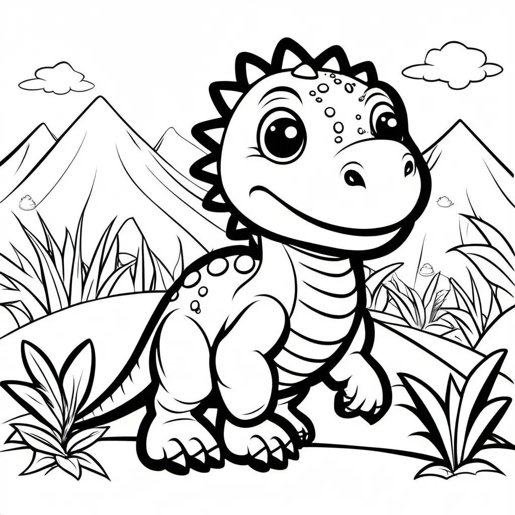 Adorable-Dinosaur-Coloring-Page-for-Kids-Simple-Line-Art-on-White-Background