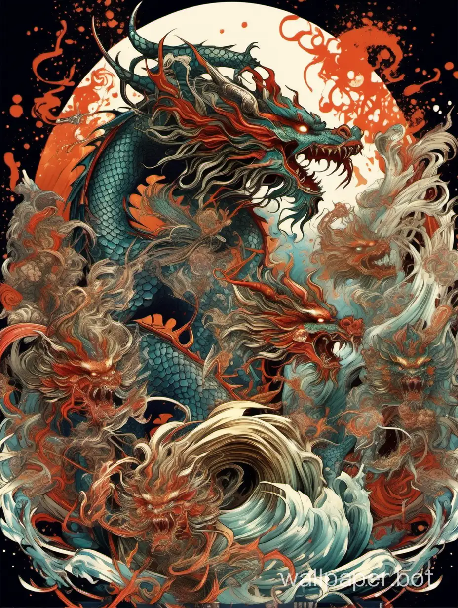Chaos-Horror-Dragon-Unleashes-Explosive-Colors-Alphonse-Mucha-Inspired-Asymmetrical-Ornamental-Poster