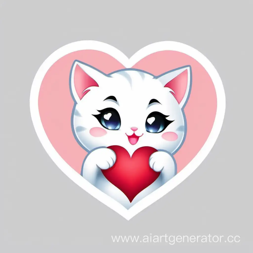 Смайлик белого котика с сердечком