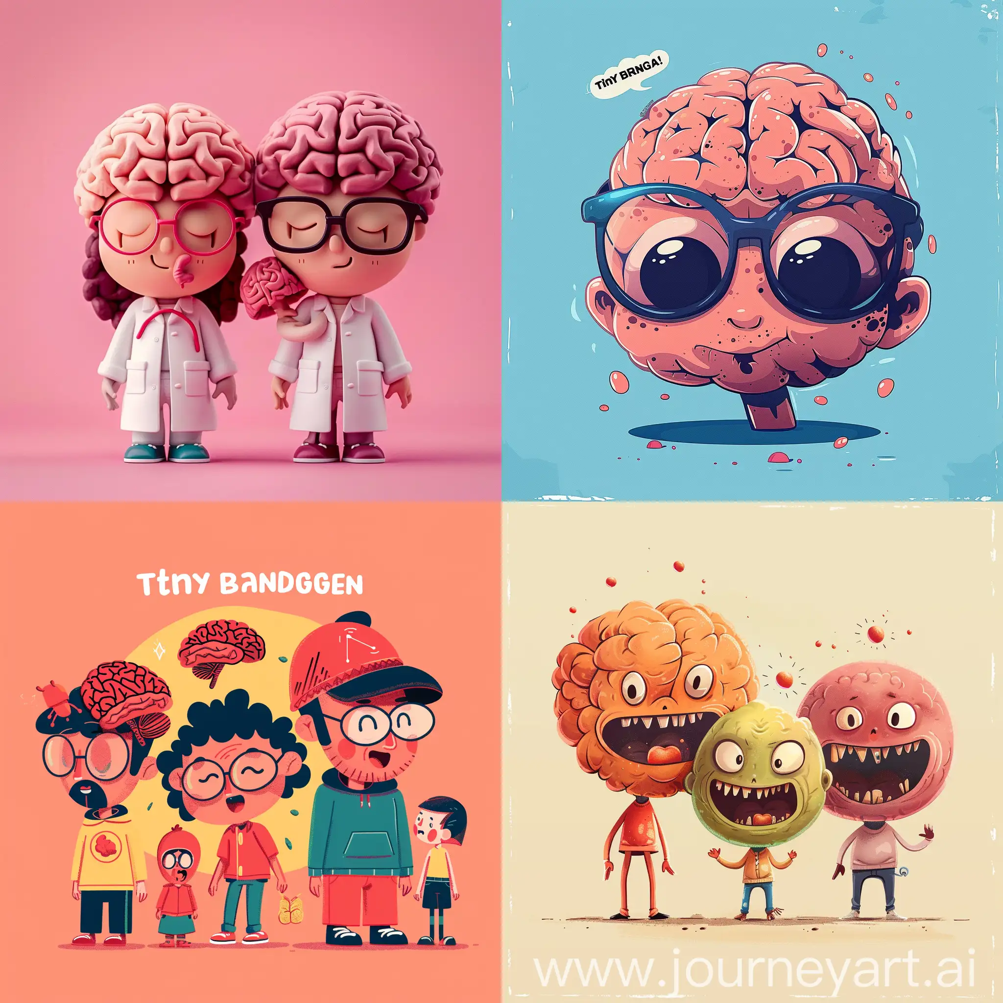 Generate a new profile picture for my friendgroup to put in our whatsapp group picture. We are neuroscientists and our group is called "Tiny Brain Productions". Use this text and something fun with brains.