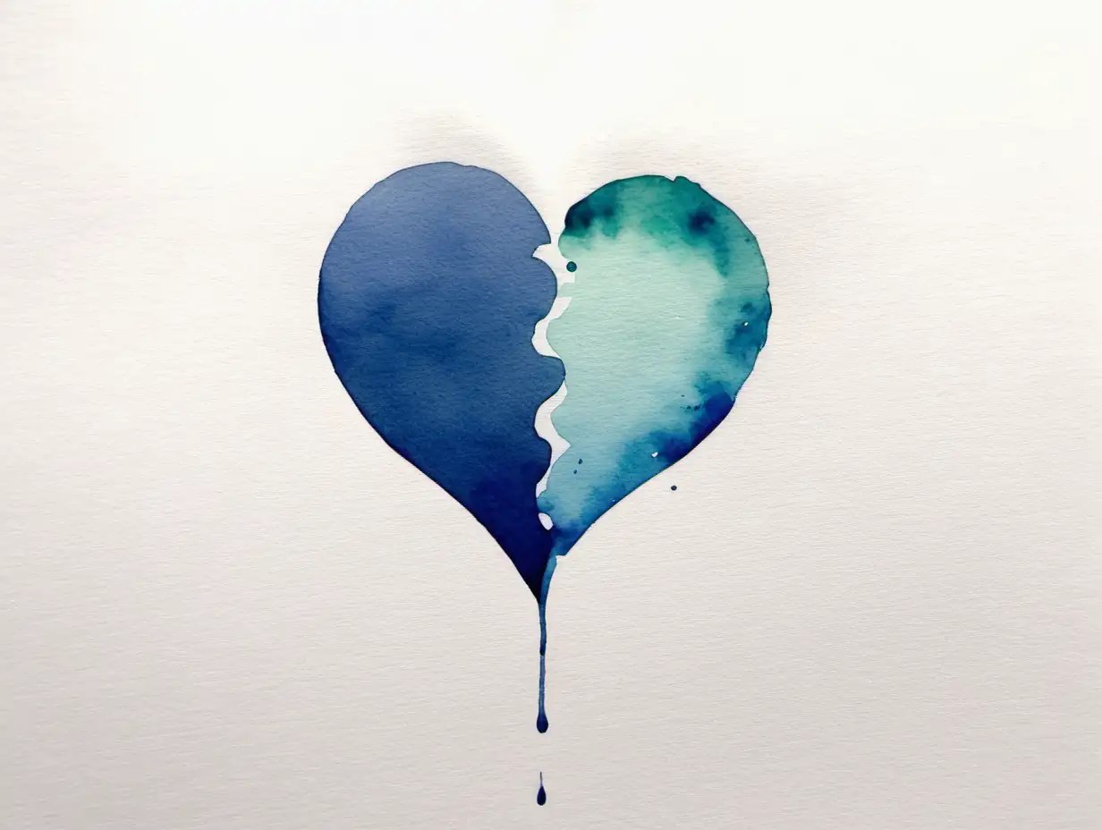 a water colour half heart on the right side the other half