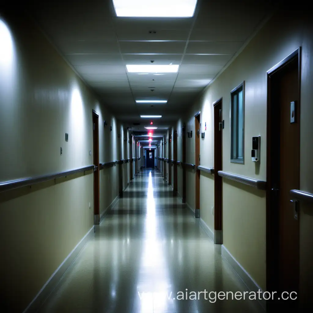 Dimly-Lit-Hospital-Corridor-Viewed-from-an-Angle