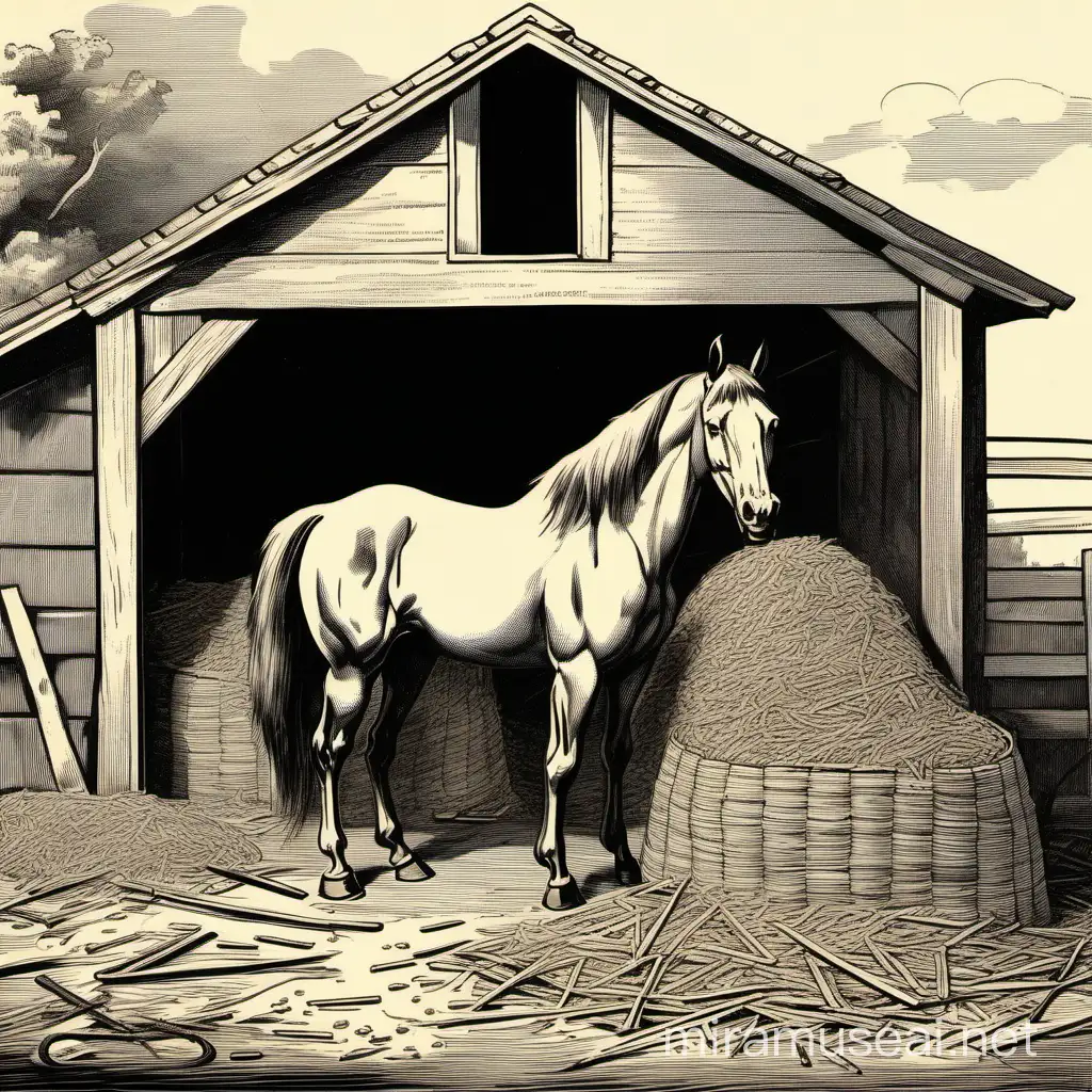 1890s Political Cartoon Horse Stable with a Hint of Dung