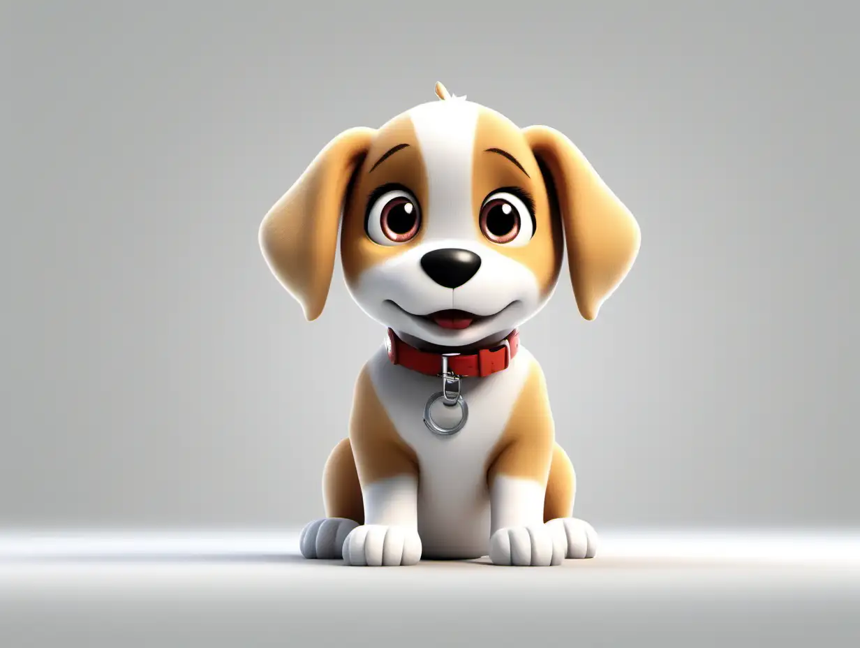 Cute Animated Cartoon Baby Dog Playful and Friendly Pose on White Background