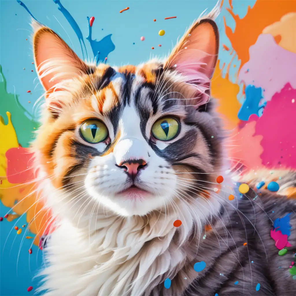 Vibrant Cat Portrait on Colorful Background