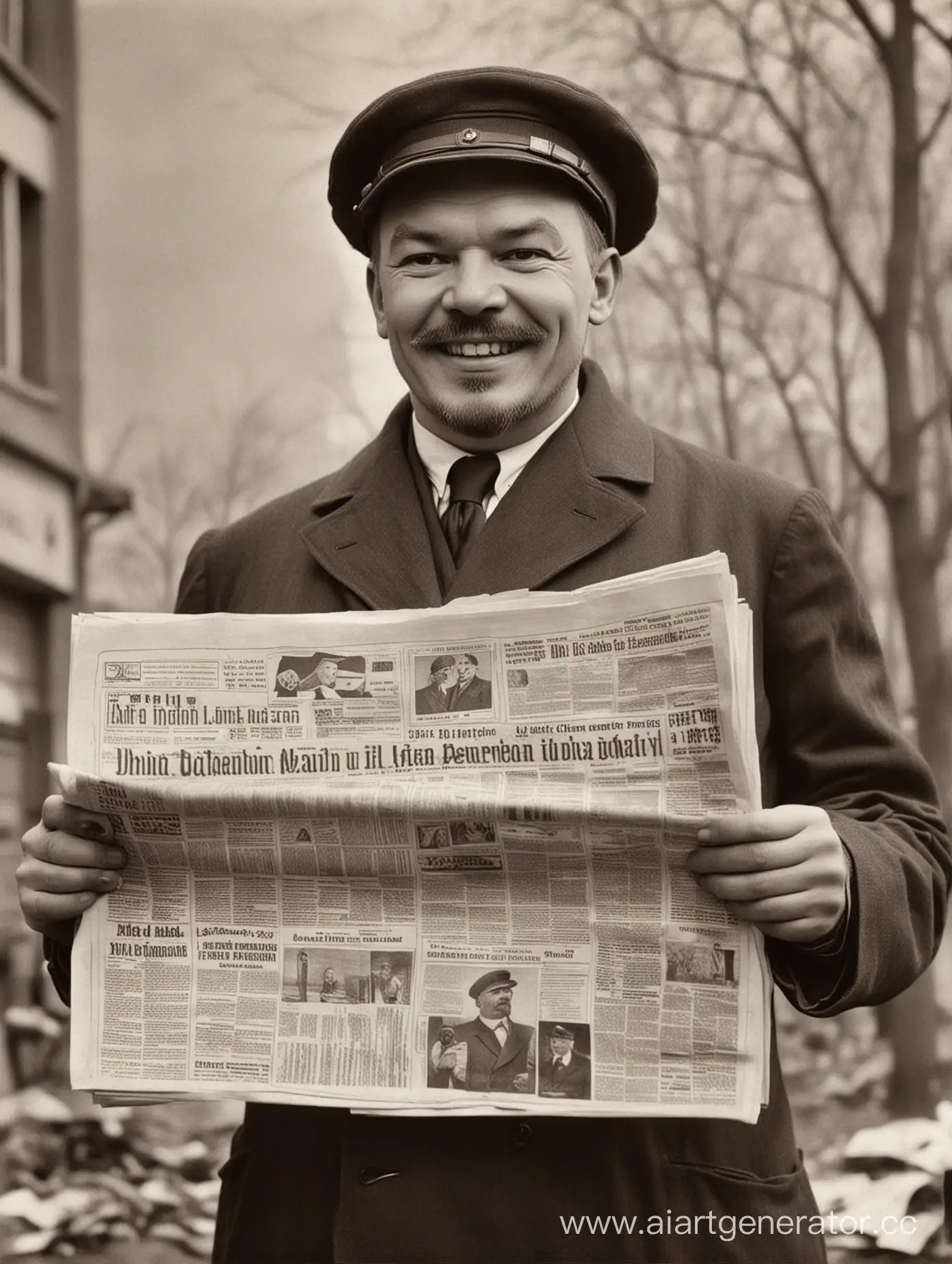 Vladimir-Ilyich-Lenin-Smiles-with-Newspaper