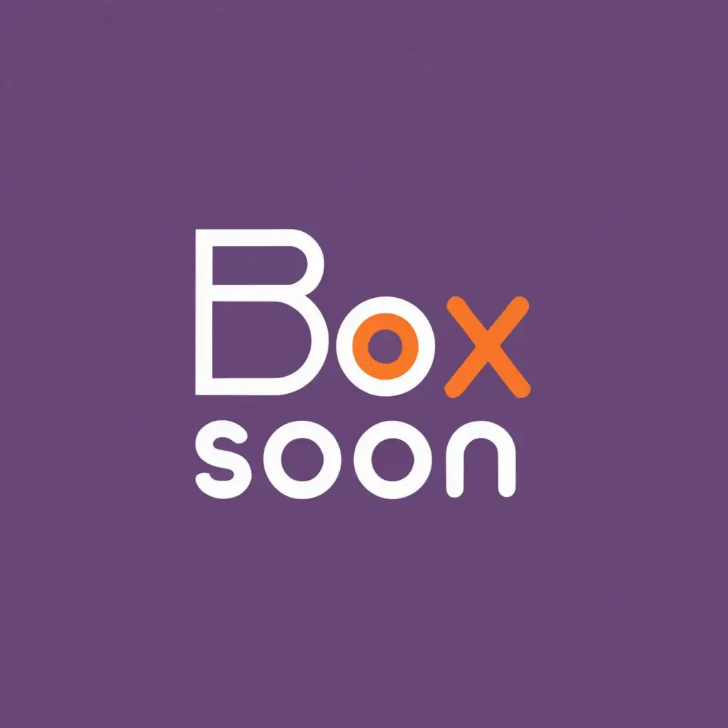 Logo, Application, with the text "BooxSoon", typography, to be used in the Internet industry. Make it with a purple background, and for the latter, use white and orange color.