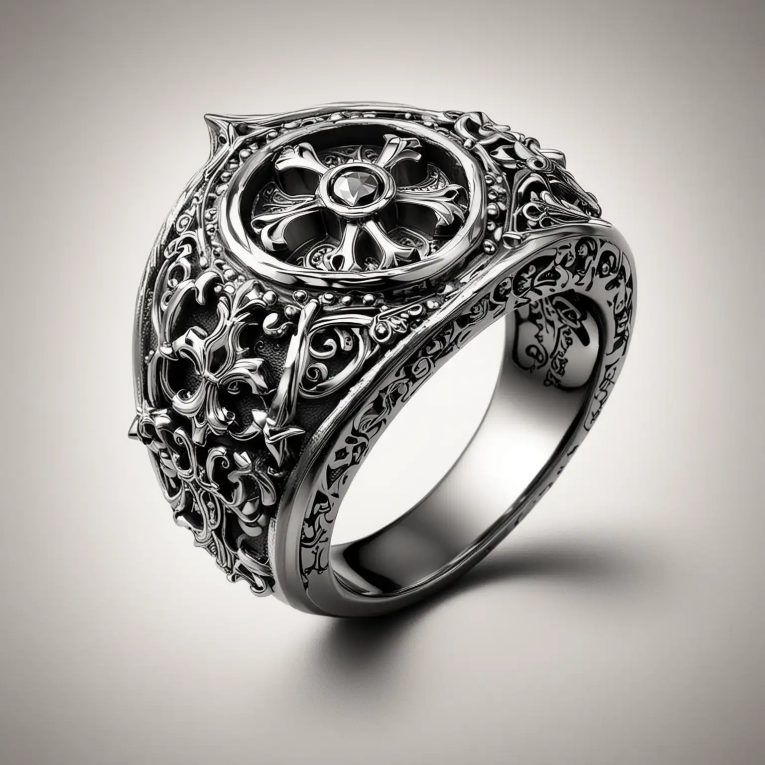 drawing of a gothic ring like chrome hearts style 