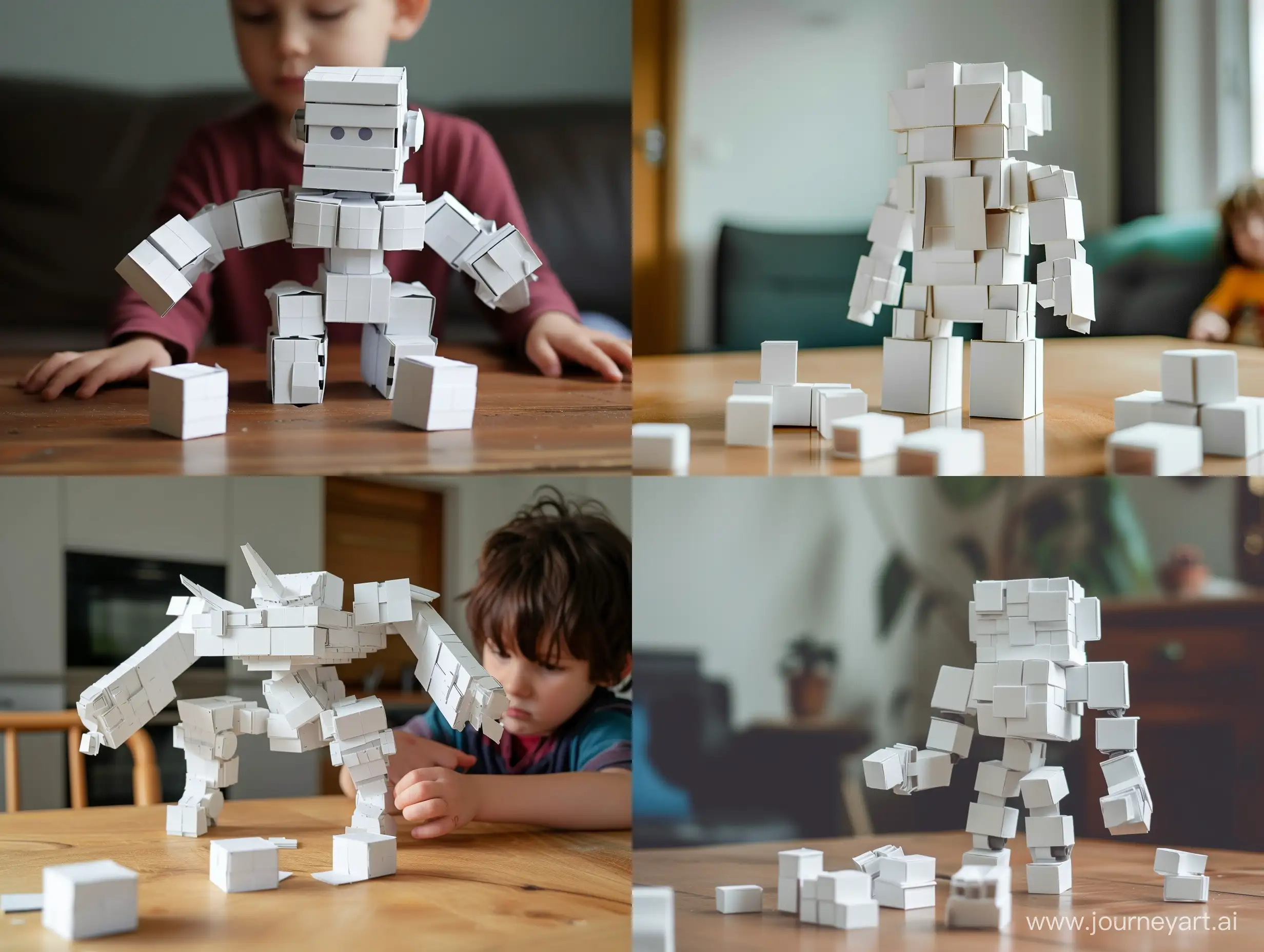 ChildAssembled-Paper-Robot-on-Table-Realistic-DIY-Photography