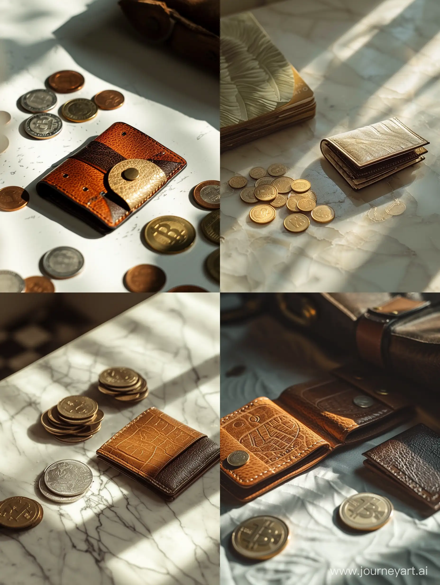 стол, монетки и красивый кошелек ,светлый фон, эстетика