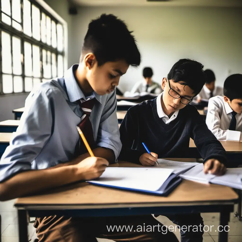 Student-Taking-Exam-with-Teacher-in-Classroom