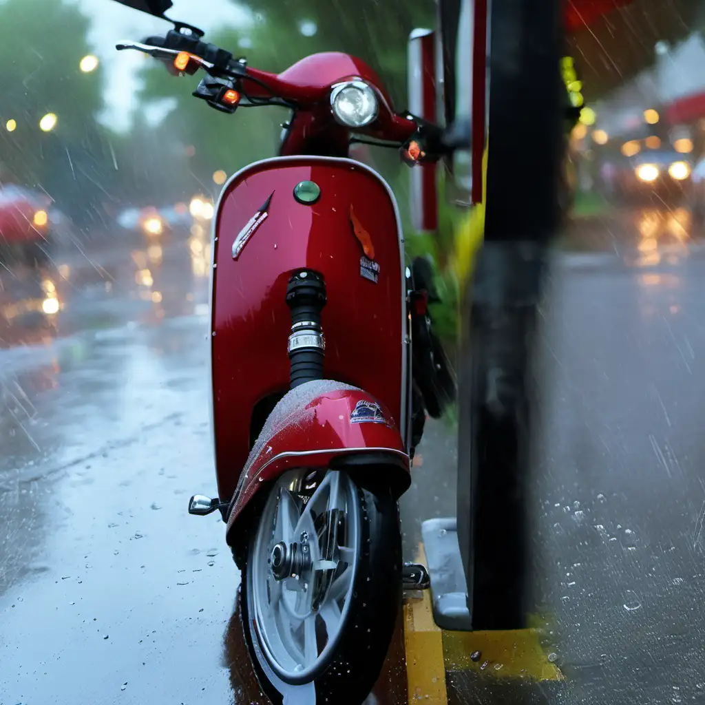 Night Rain Reflections Illuminated Bicycle in Rainy Night