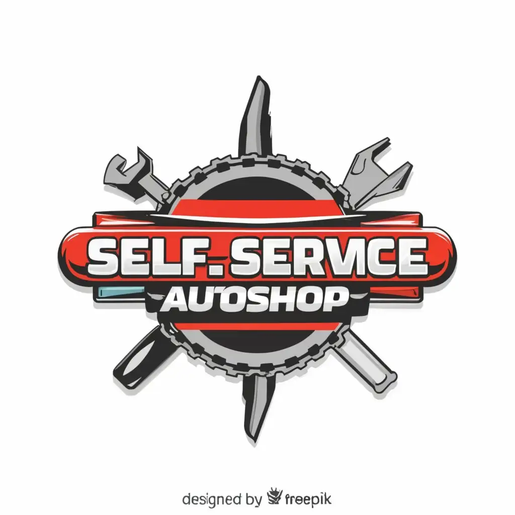 a logo design,with the text "Self Service AutoShop", main symbol:tools for related auto shop the text is color red,Moderate,be used in Automotive industry,clear background