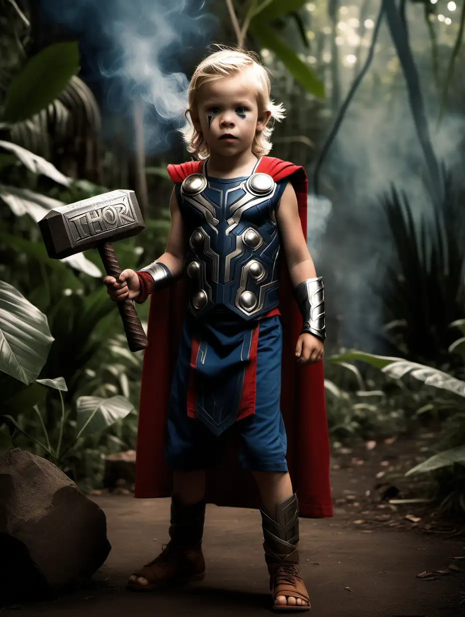 Young Thor Striking Pose Amidst Jungle Flames